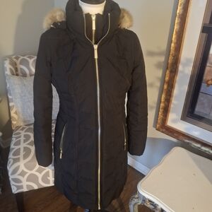 Michael Kors Collection Black Puffer Coat with Fur Hood
